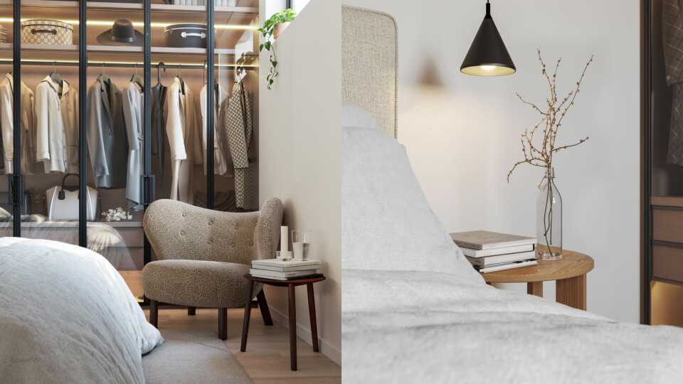 Detalj sängbord och garderob