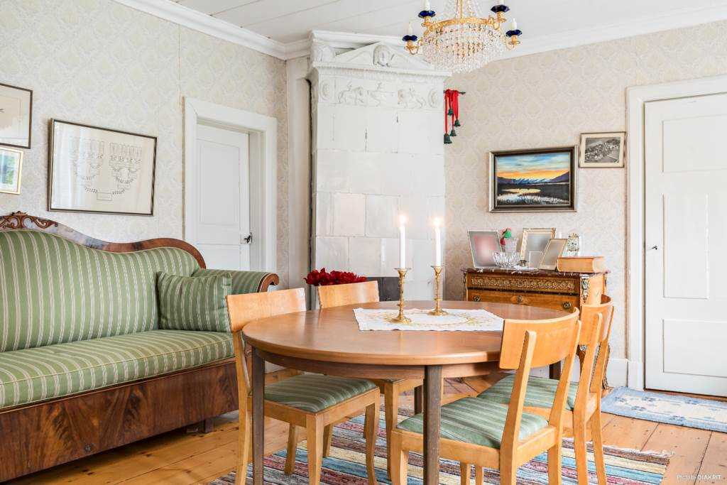 Lågupplöst D”rren till v„nster om kakelugnen leder via en passage till kontoret